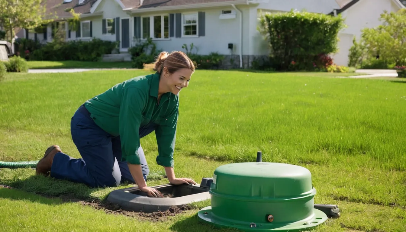 Local septic provider inspecting a yard near a buried septic tank lid in the Novi area